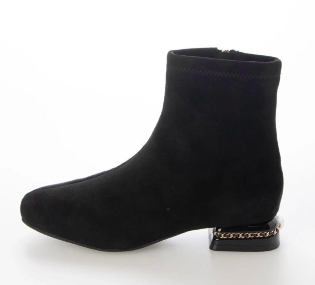 新品Bridget Birkinパールチェーンヒールストレッチショートブーツ黒