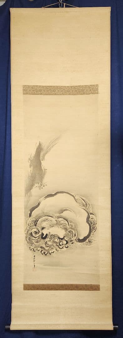 獅子図】鶴澤探泉 2633 狩野派 江戸 狛犬 唐獅子 掛け軸 肉筆 - メルカリ