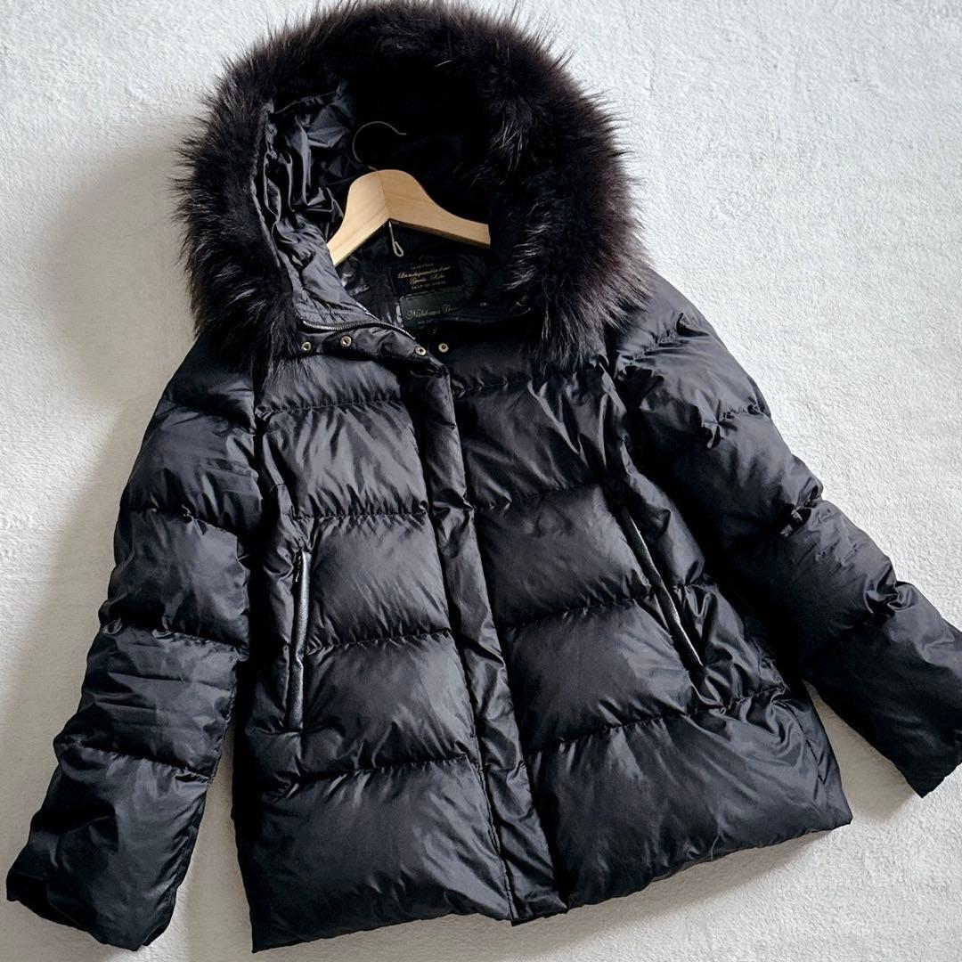 西川ダウン【美品‼︎】ナノユニバース ラクーンファー　ブラック サイズ38(M) 美品】ナノユニバース 西川ダウンモッズコート ラクーンファーブラック