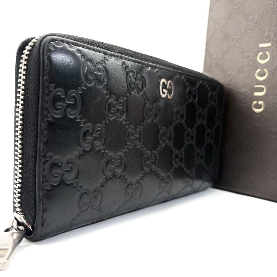 【美品】GUCCI　長財布　ラウンドファスナー　シマレザー　インターロッキング