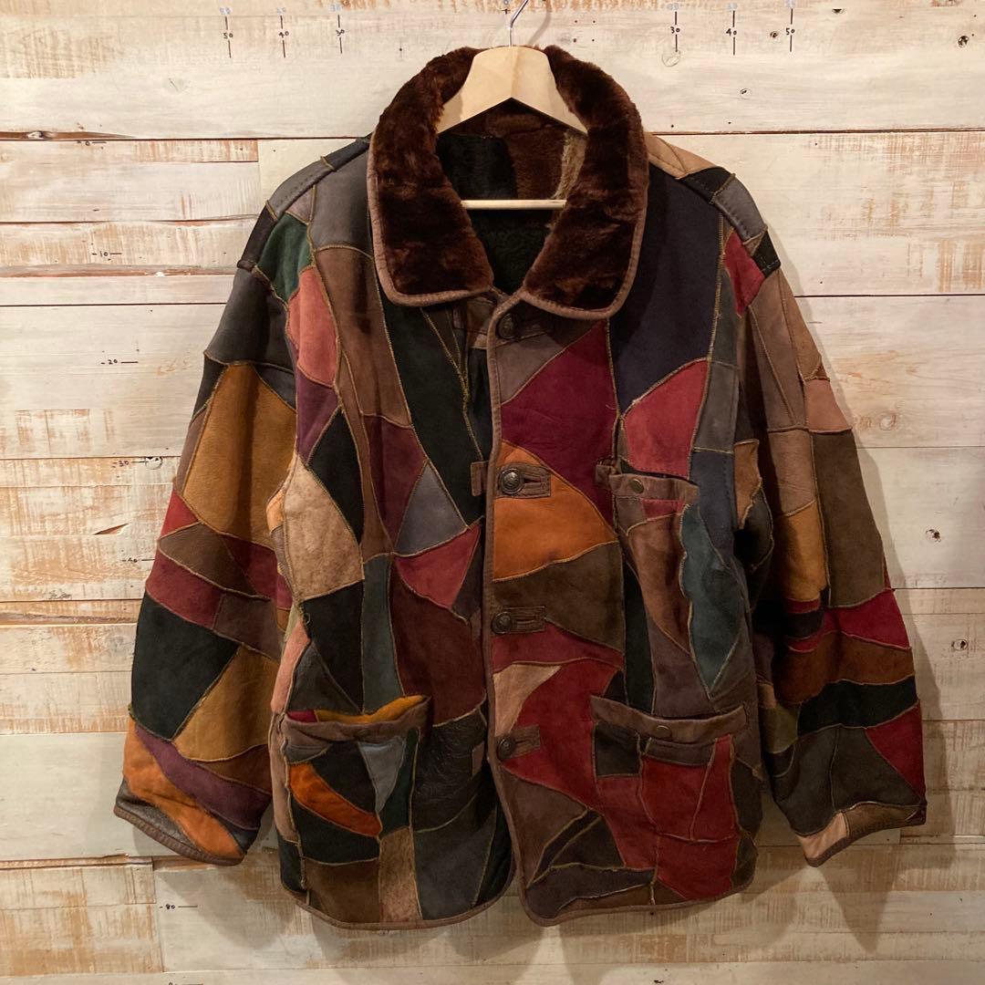 BONBEC パッチワーク ムートン ジャケット 羊革 シープスキン