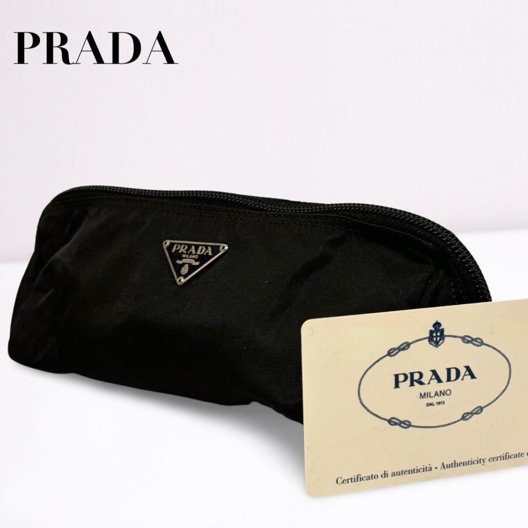 【正規品】プラダ PRADA ポーチ 小物入れ 三角ロゴ ナイロン 黒 カード付