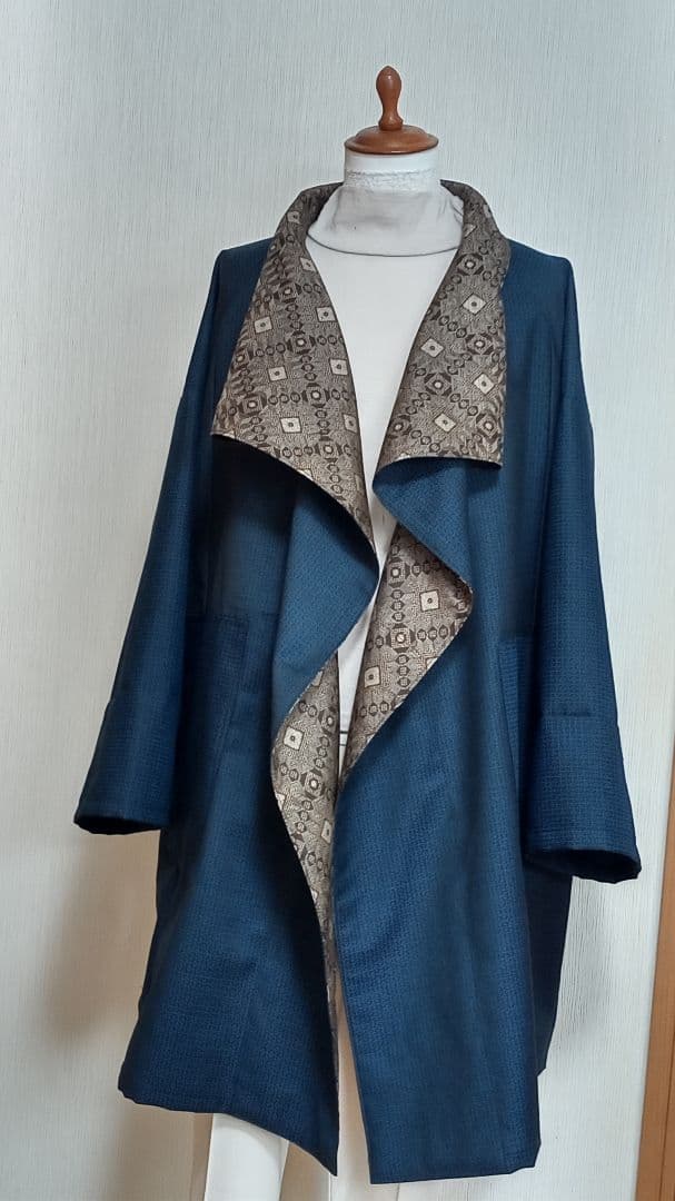 ウール男物着物と龍郷柄で羽織物 　　　freeesize