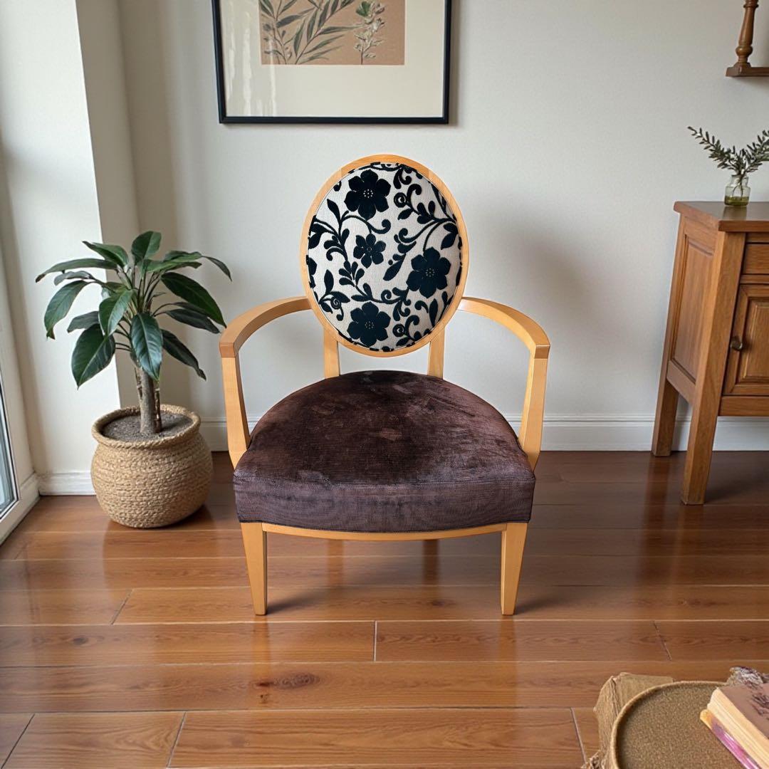 ① ネオクラシコ NEO 花柄　チェア 椅子 クラシック アンティーク モダン アーコール社のアンティークソファ、1人掛けのラウンジチェア(オレンジ