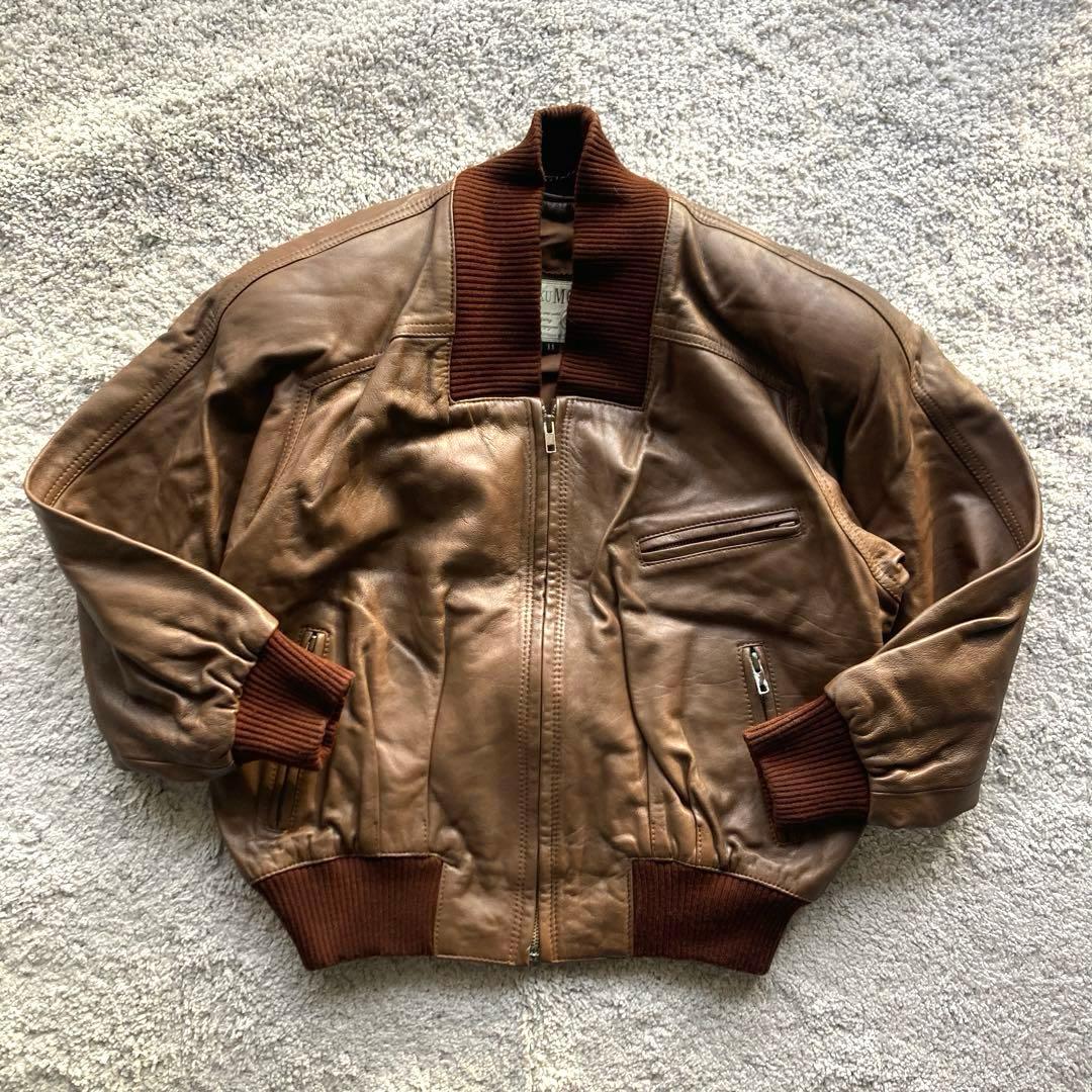 o*o様 ラムレザー ボンバージャケット L フライトジャケット ショート丈 茶 ヴィンテージ レザージャケット ボンバージャケット フライト