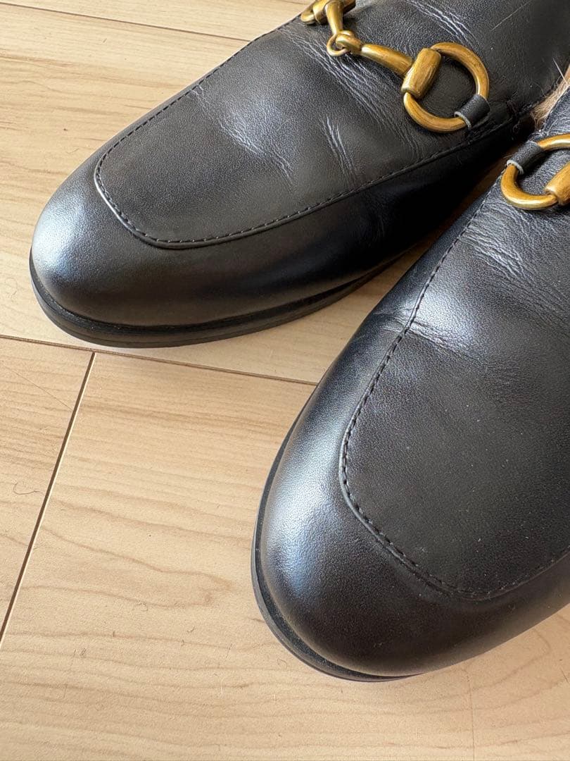GUCCI☆ホースビット プリンスタウン ファー 39 ブラック ローファー