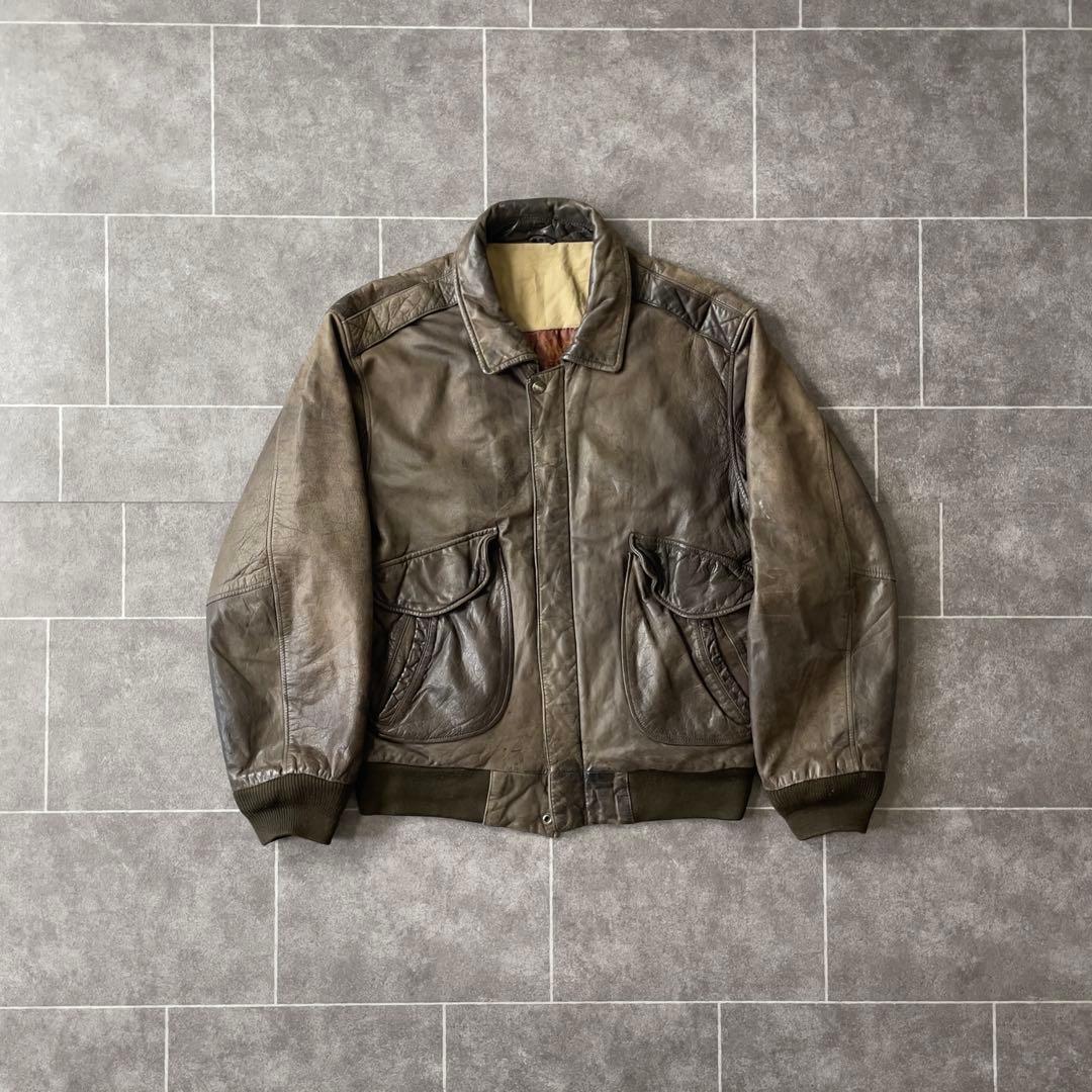 80-90'sa 鬼フェード 本革 A-2 レザーフライトジャケットL 短丈