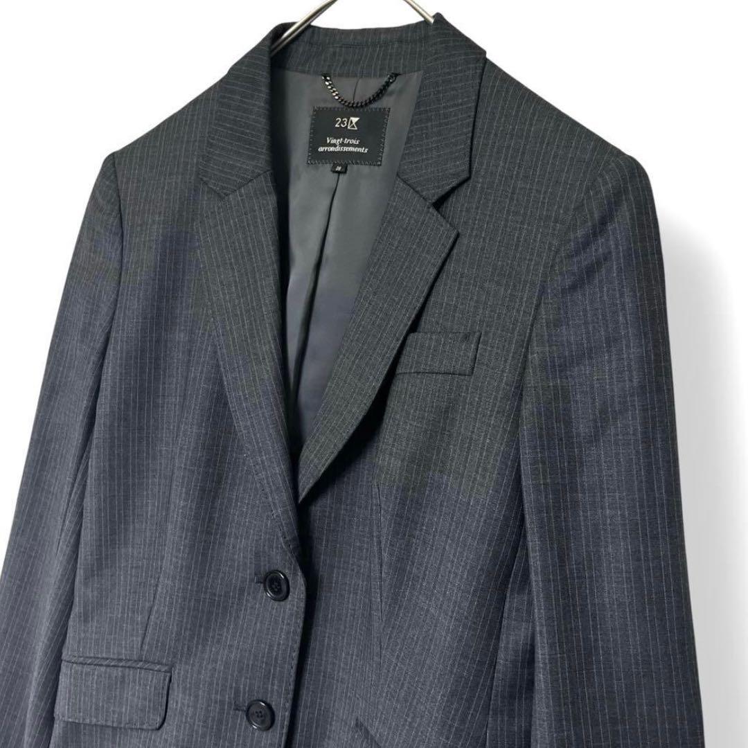 未使用級】23区 ウール混 ストライプ スカート スーツ セットアップ
