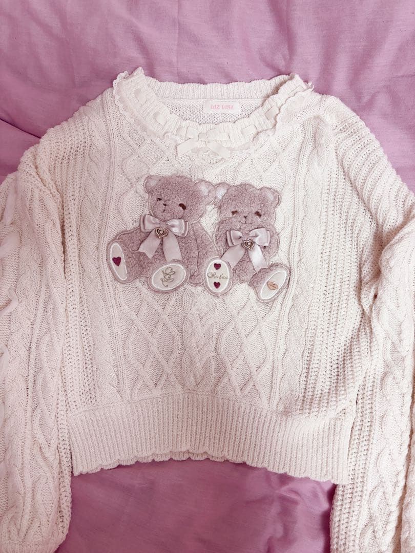 LIZLISA Twin Bearsニットトップス 白