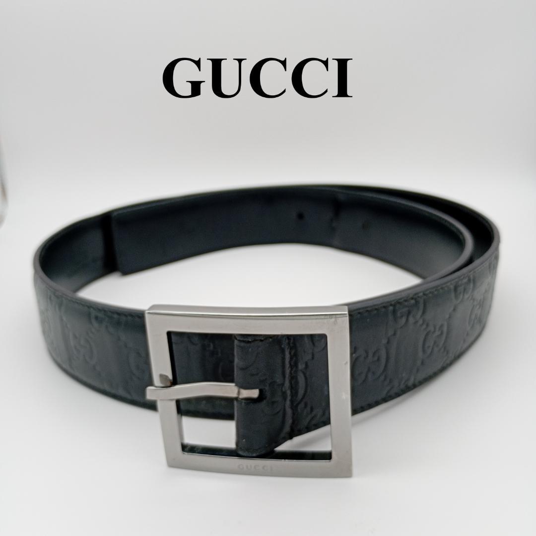 GUCCI シマ　GG柄　ブラック　レザー　95