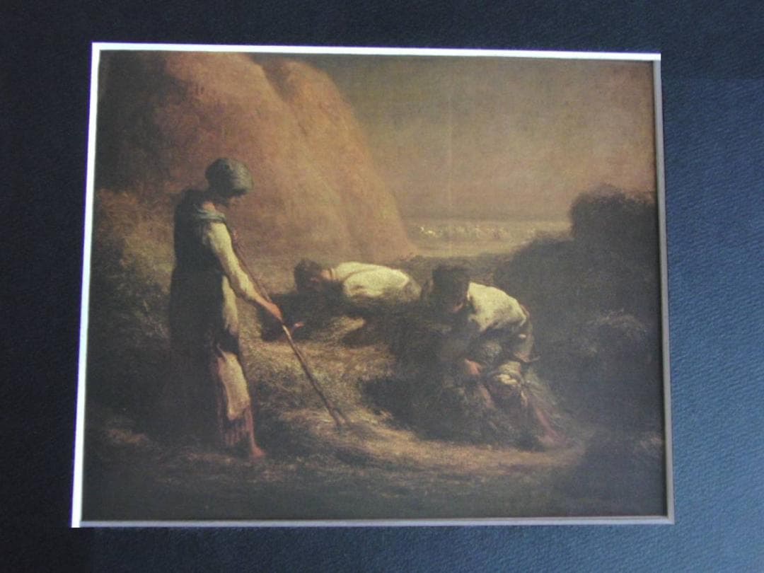 ジャン＝フランソワ・ミレー、【干草を束ねる人たち】、希少な額装用画集より