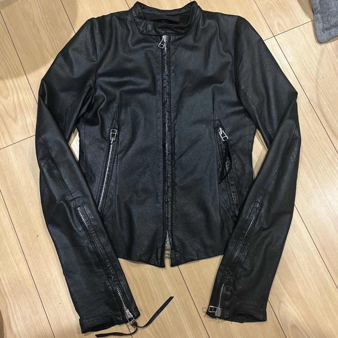 00s EKAM] ロングアーム シングルライダース レザー羊革 ブラック