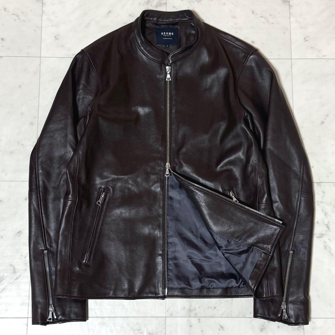 美品 BEAMS HEART シングルライダースジャケット ラムレザー L 上質な本格リアルレザーシングルライダース！｜ビームス アウトレット