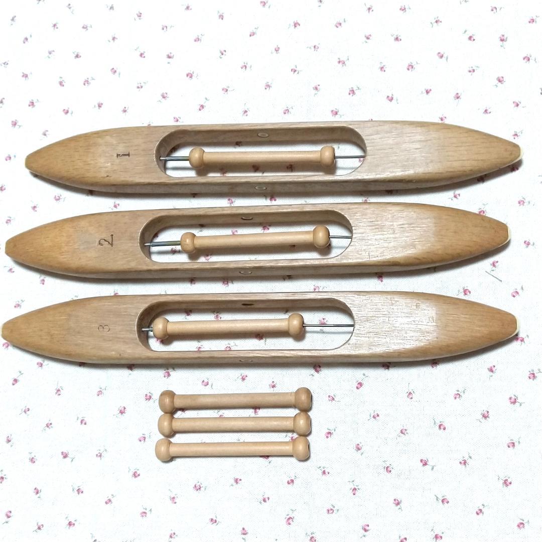 ち*ん様 機織りの道具　車杼 シャトル３点と小管（玉管）６本　手織り　織り機