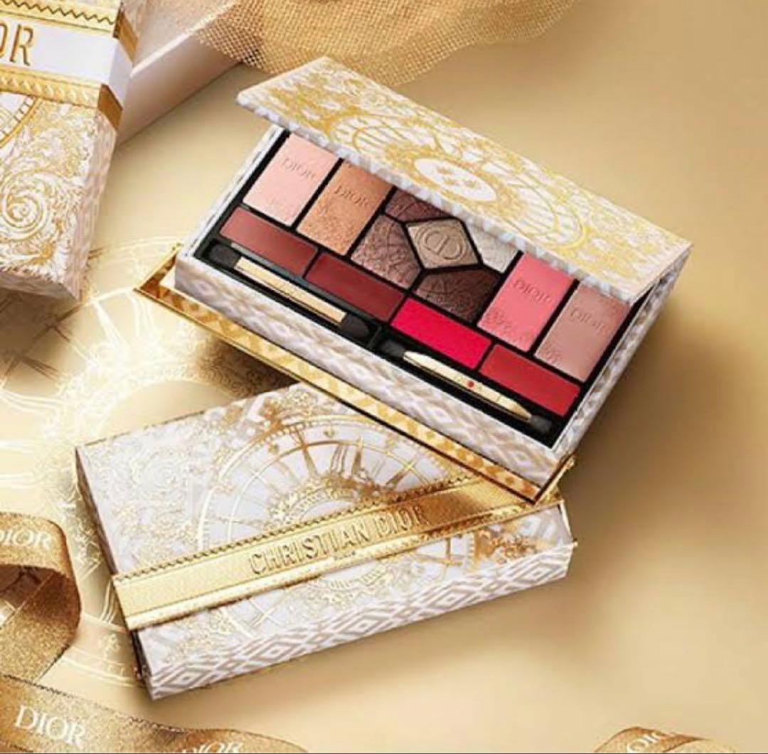 DIOR エクランクチュール　マルチパレット　2024 クリスマスコフレ 全色スウォッチ】ディオール24年クリスマスコスメ、ゴールドの輝き