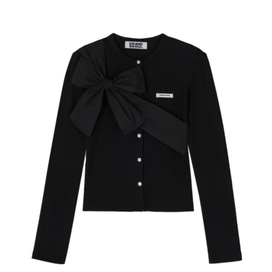 新品未使用】CRANK リボンタイドニットカーディガン ブラック - メルカリ