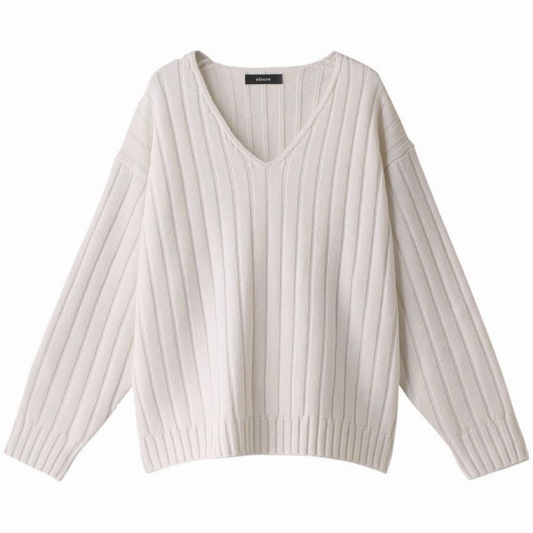 ebure ローゲージカシミア Vネックリブニットプルオーバー ¥94,600