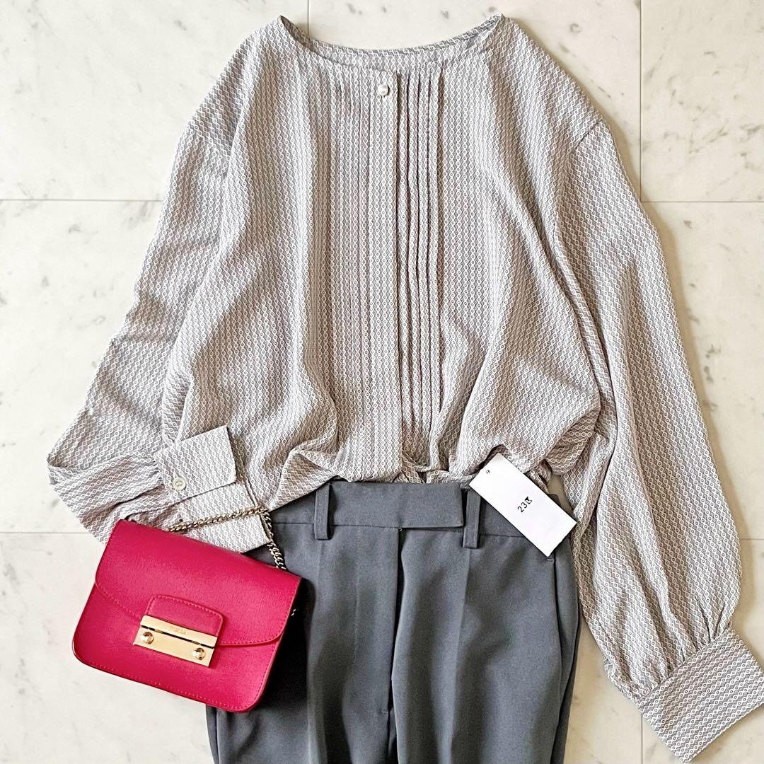 タグ付未使用♪23区 ヴィンテージプリントピンタックブラウス 44 大きいサイズ