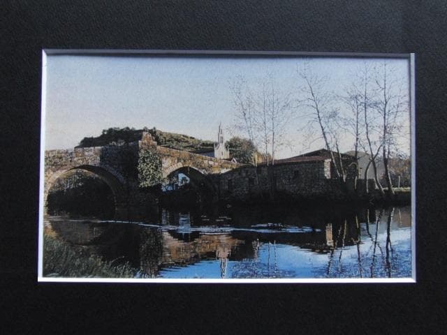 藤田西洋、【アジャリース　橋と教会】、希少な大判額装用画集より、美品