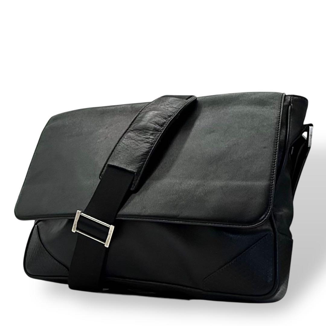 dunhill ダンヒル ショルダーバッグ レザー フラップ クロスボディ 黒