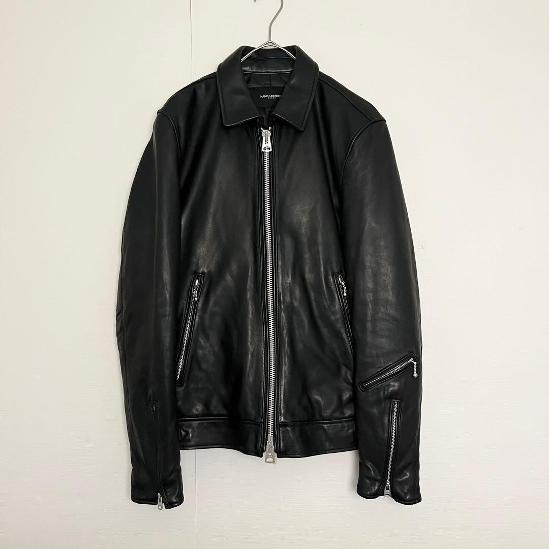 【未使用に近い★希少襟付】ナノユニバースシングルライダース ラムレザージャケット