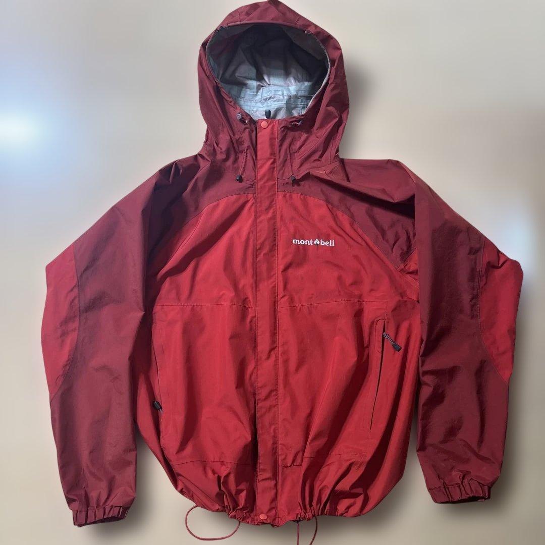montbell tech shell jacket レッドL 短丈ドローコード