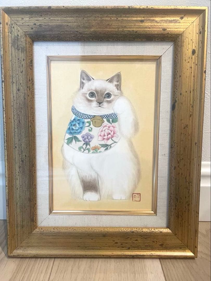 原画　久野千恵美「招き猫」日本画 〇招き猫の画家