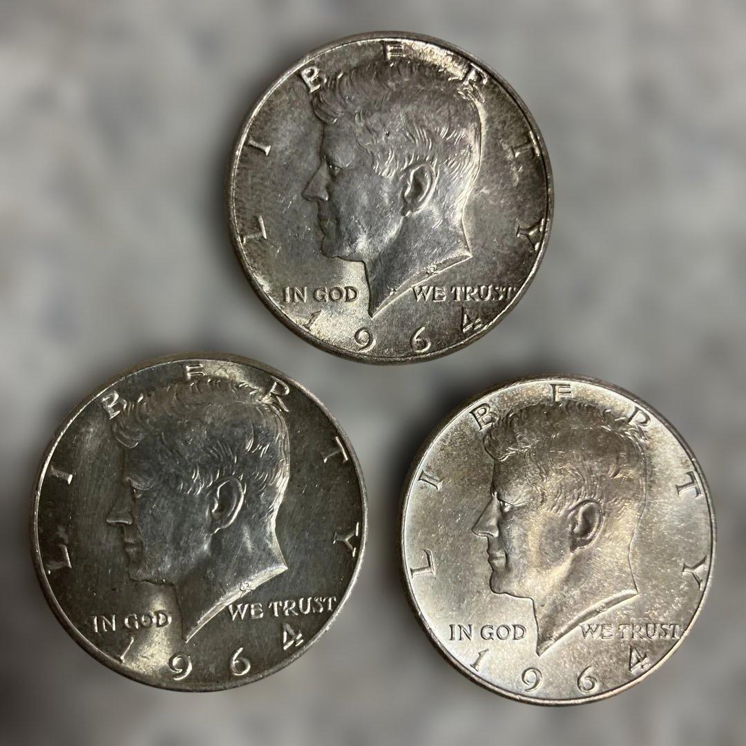 【3枚まとめて】 1964年ケネディハーフダラー銀貨