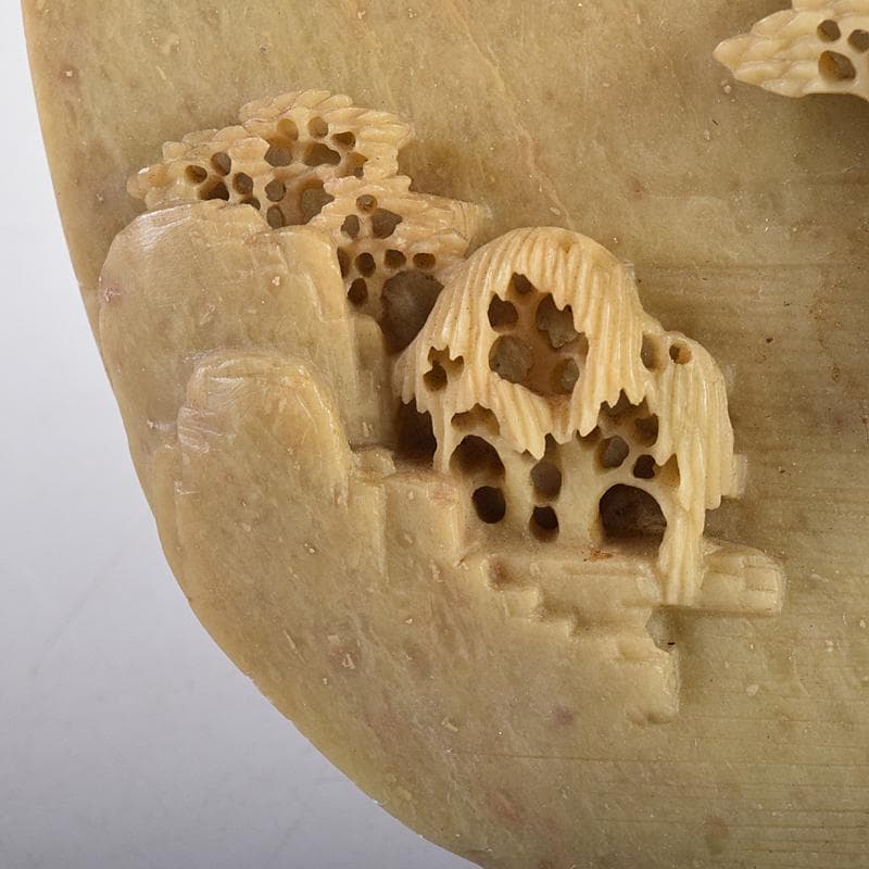 中国 玉石蝋石青田石彫刻 楼閣山水雕 硯屏 置物 V R8517 - メルカリ