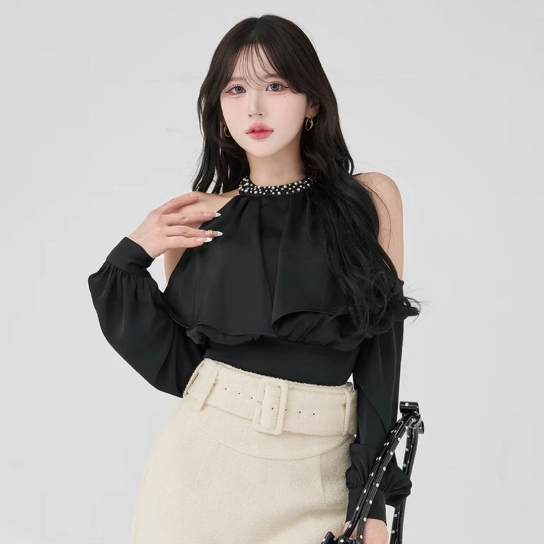 darich パールネックアメスリブラウス blk ブラック