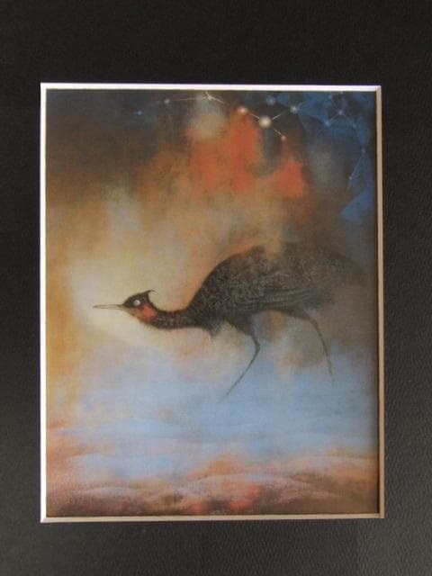 工藤甲人、【星をよむ鳥】、希少な額装用画集より、新品額装付、状態良好