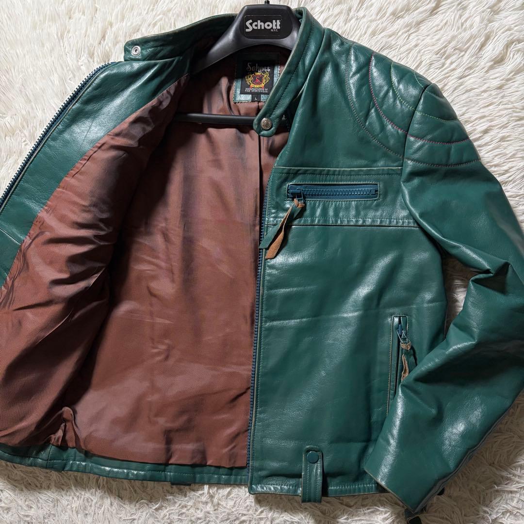 エ*ド様 希少カラー■schott ライダースジャケット　シングル　グリーン　本