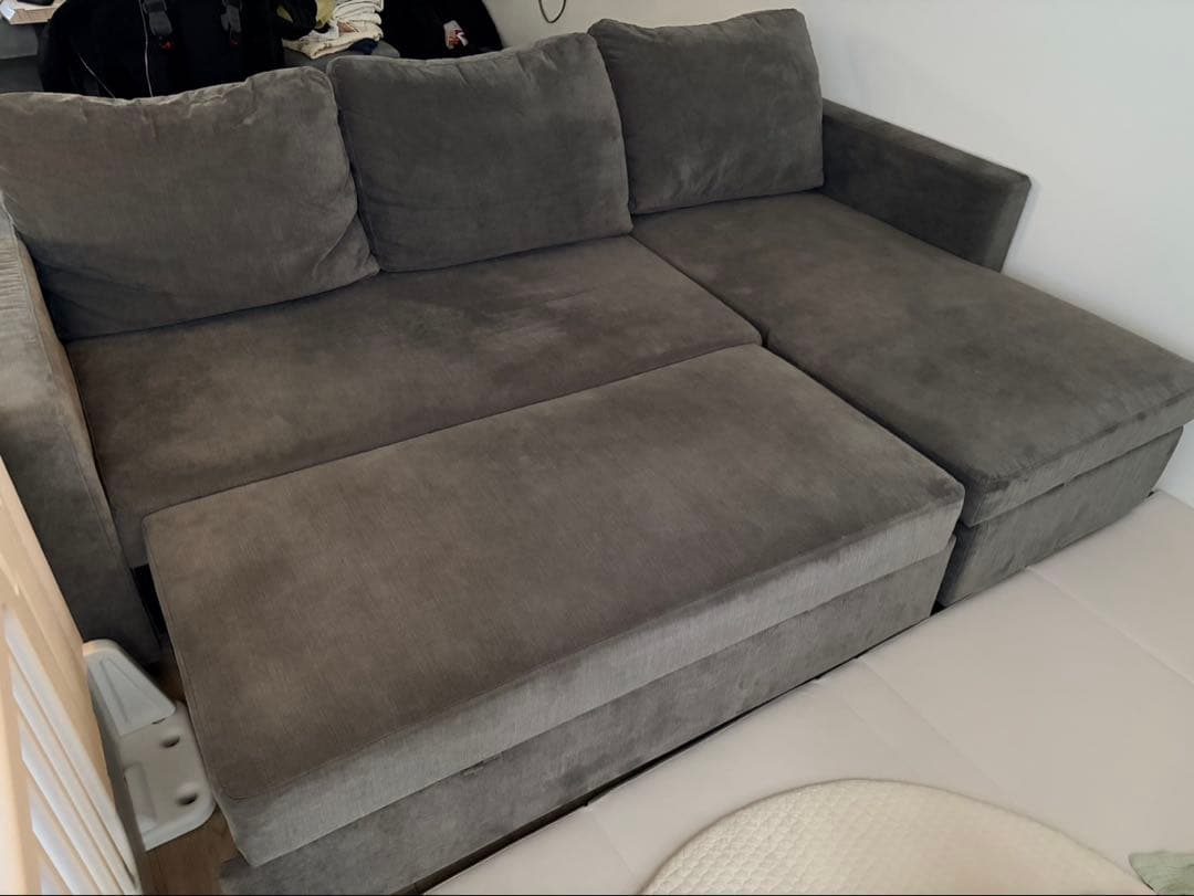 ノアーク2 撥水カウチソファ 収納付き 杉並区引取可 収納付きカウチソファベッド 布張りタイプ (ノアーク2 撥水加工 DGY