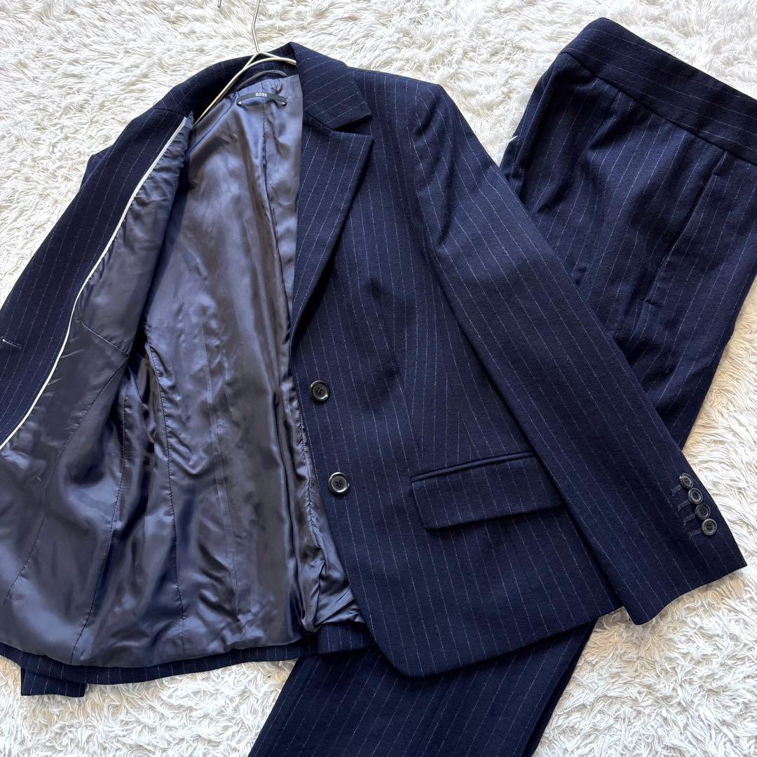 極美品　ヒューゴボス　ビジネス　パンツ　スーツ　セットアップ　カシミヤ　ネイビー