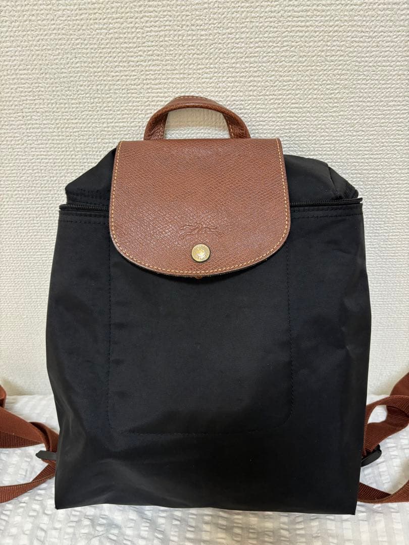 ロンシャン　シンプルな黒のナイロンバックパック