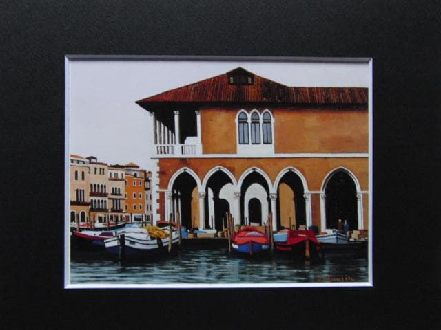 藤飯治平、【ベネチアの市場】、希少な画集画、新品高級額・額装付
