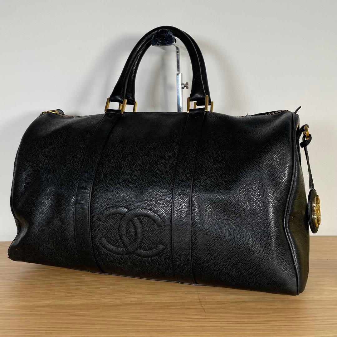 シャネル ボストンバッグ ハンドバッグ キャビアスキン　レザー ブラック