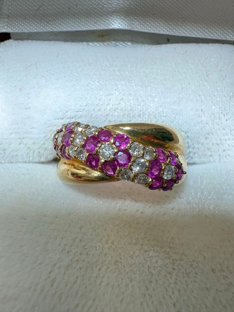 K18/YG ダイヤモンド&ルビー11号　レディースリング　4g 11号】リング 天然ルビー ダイヤモンドリング K18YG 【181-k18yg