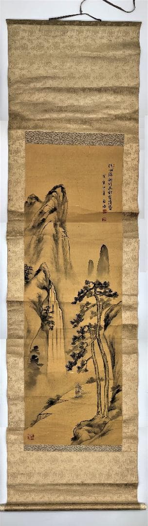 【 祇園南海　南画軸装 】　非必絲與竹山水有清音　江戸時代