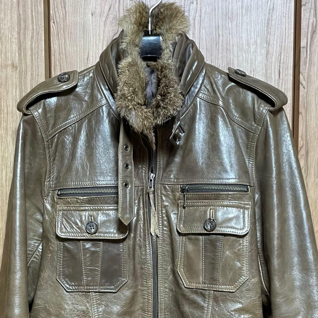 高級感 ホースハイド 本革 ジャケット ミリタリー リアルファー
