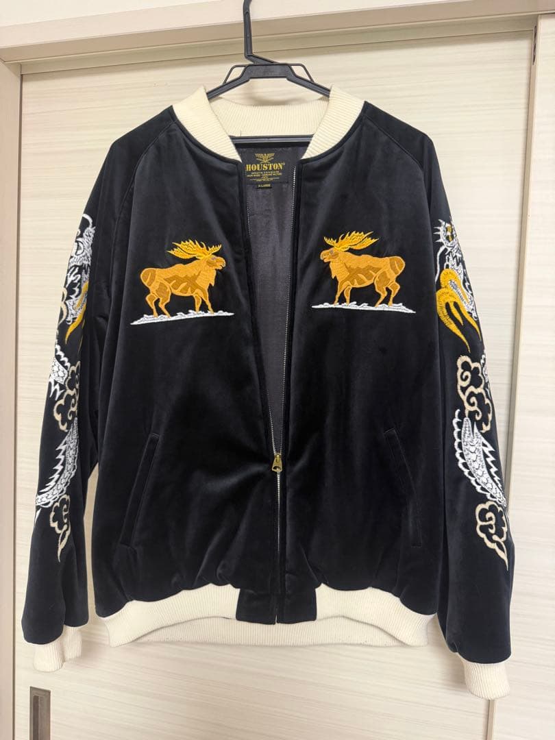 HOUSTON スカジャン X-LARGE ALASKA刺繍 HOUSTON（ヒューストン） スカジャン ALASKA SUKA JACKET 刺繍 ベロア