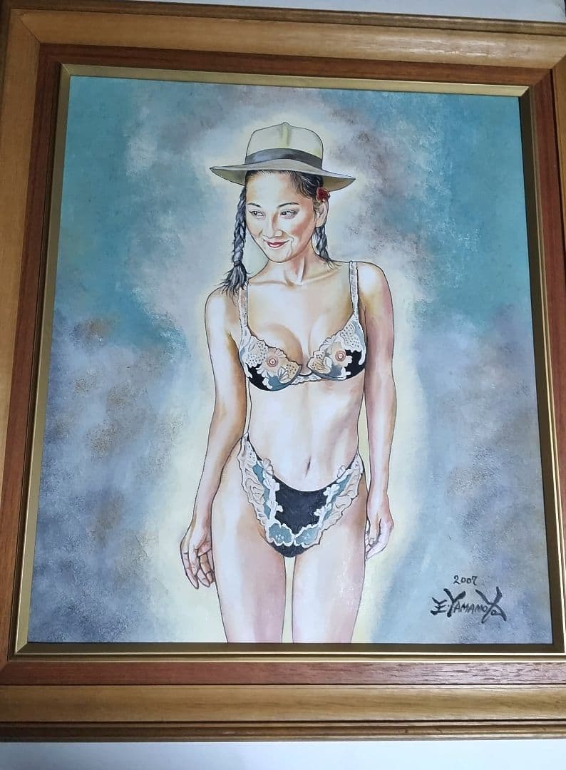 絵画油彩１０号、裸婦、美人画、山本英二、真作、肉筆、高塚省吾、森本草介、額縁付き