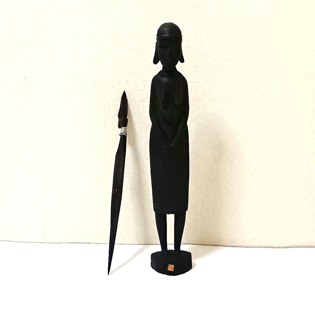 お値下げ】3000→2500木製アフリカンアート彫刻 約37cm オブジェ
