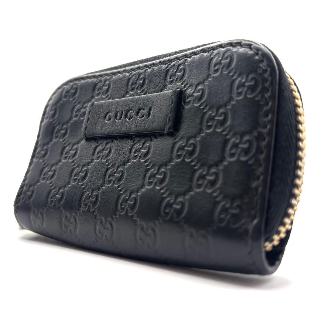 グッチ ケース マイクロシマ GG レザー ラウンドファスナー ブラック