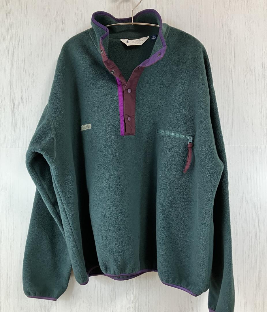 90s USA製 Columbiaコロンビア スナップT グリーンフリース L