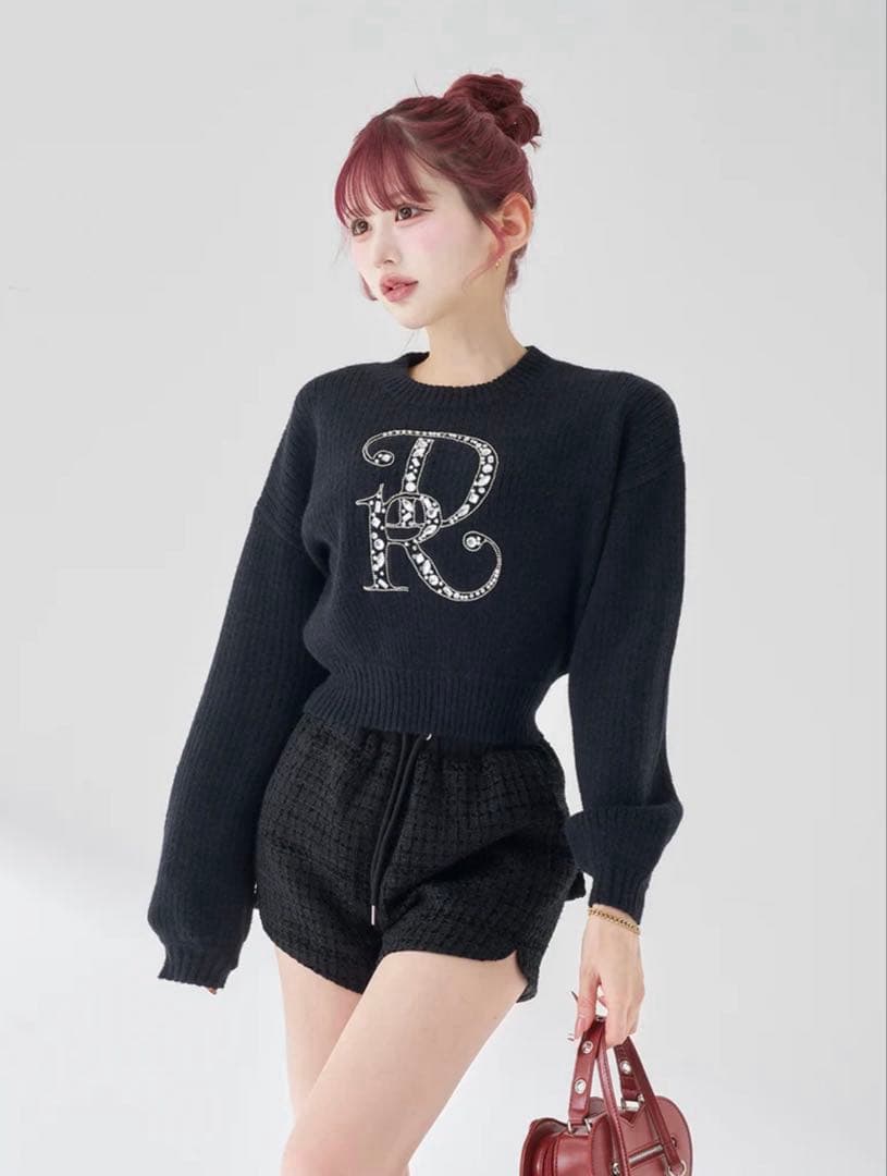 Darich ダーリッチ DRビジューボリュームリブニットトップス ブラック