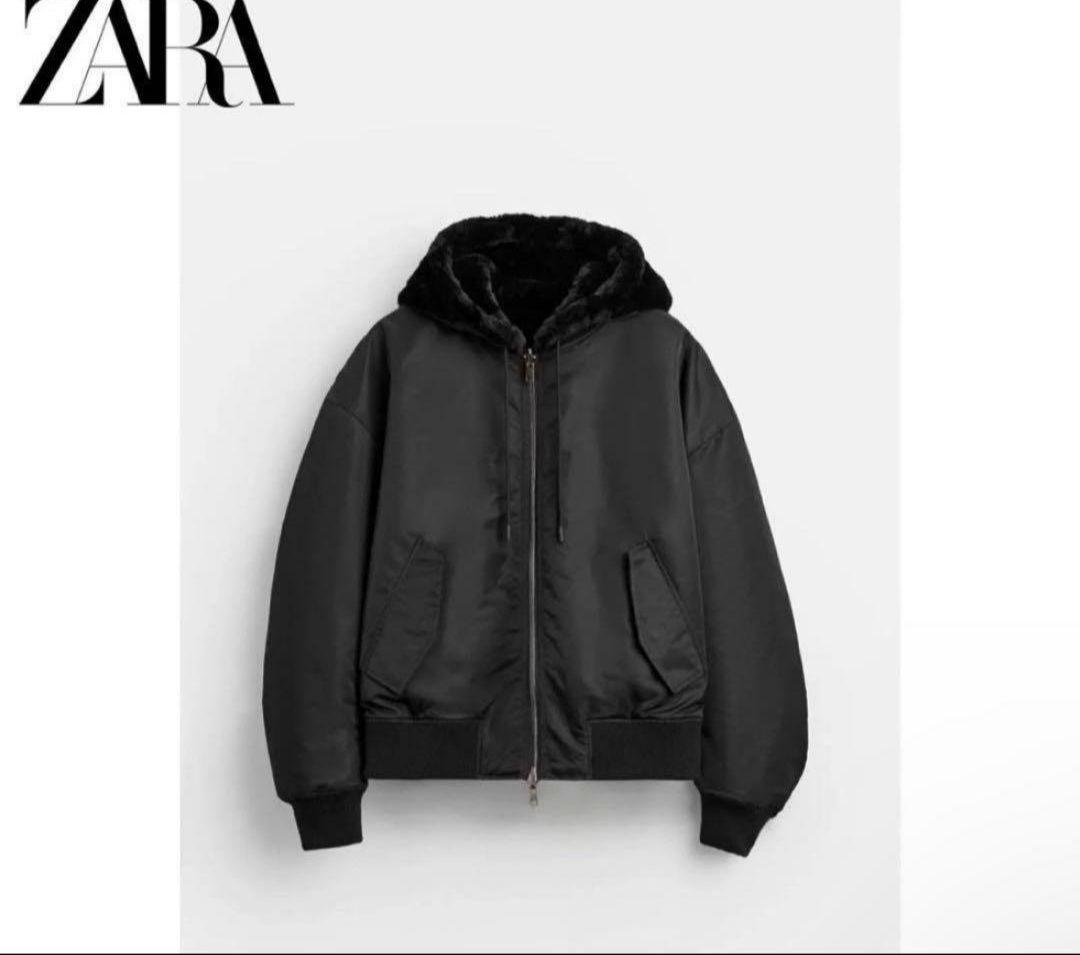 ZARA 短丈 ファージャケット リバーシブル 黒 ダブルジップ Y2K