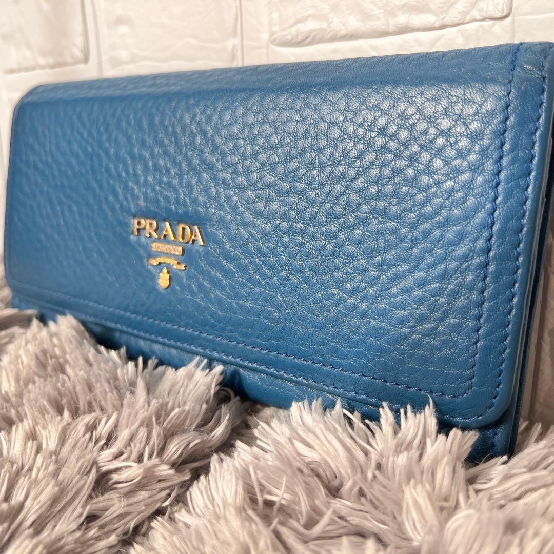 美品✨PRADA ヴィッテロダイノ　シボレザー　メタルロゴ　長財布　コバルト