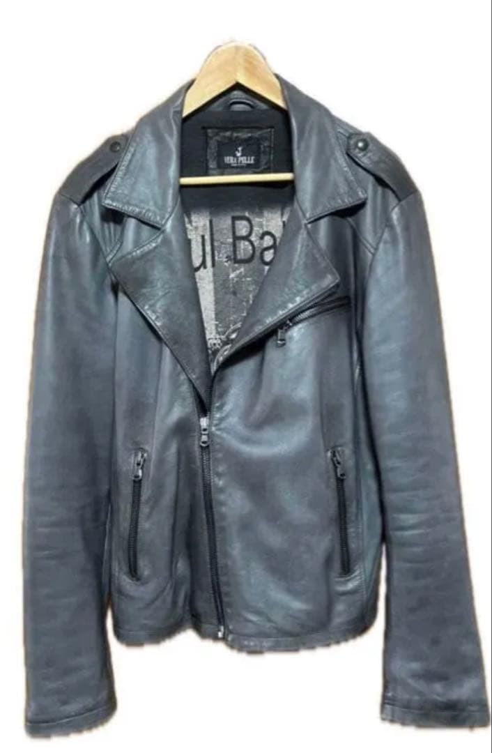 イタリア製 本革 ダブル ライダース ジャケット L VERA PELLE 6万