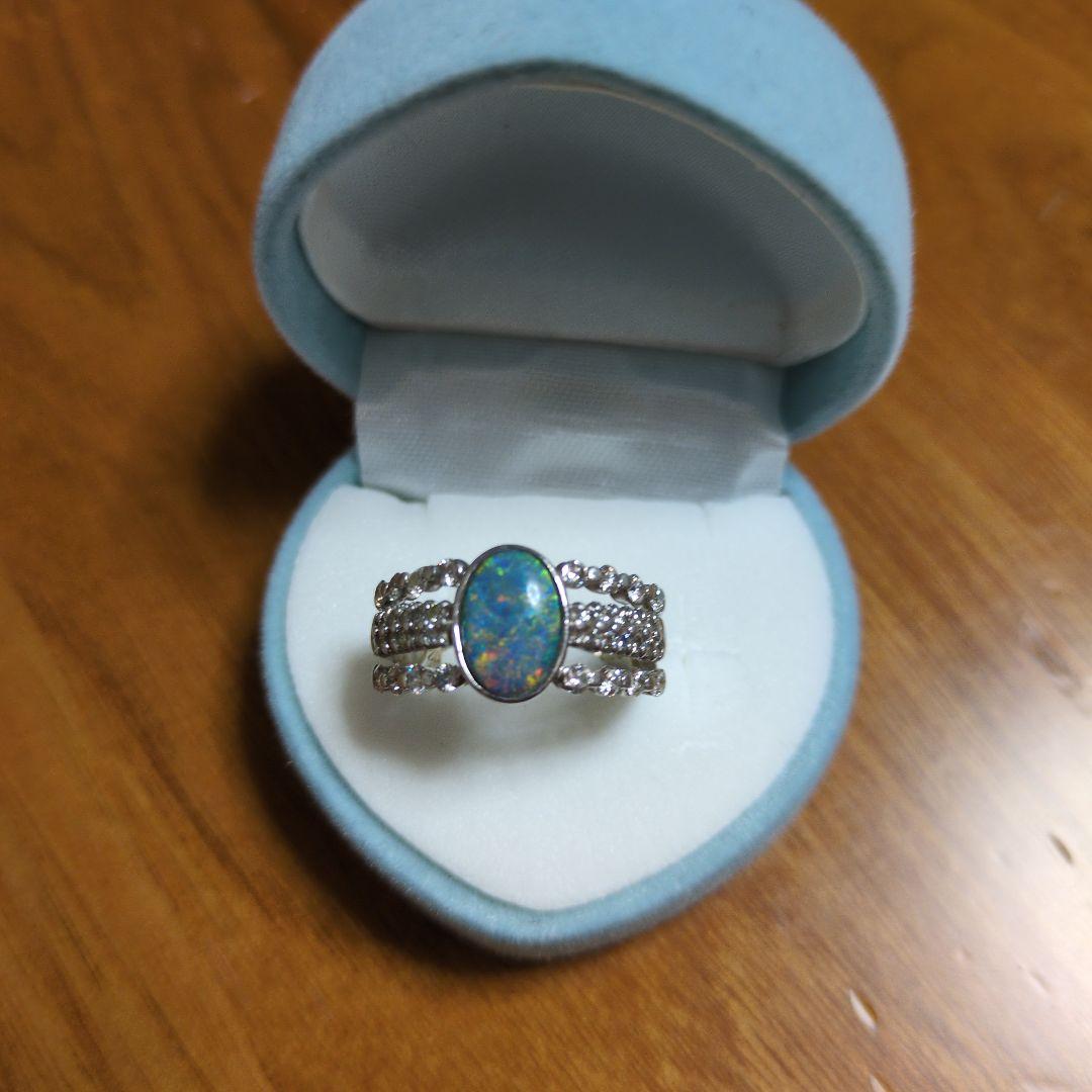 レディースリング、天然オパール指輪、プラチナ、サイズ15位 メキシコ オパール リング プラチナ ダイヤモンド 指輪 PT900 鑑定書